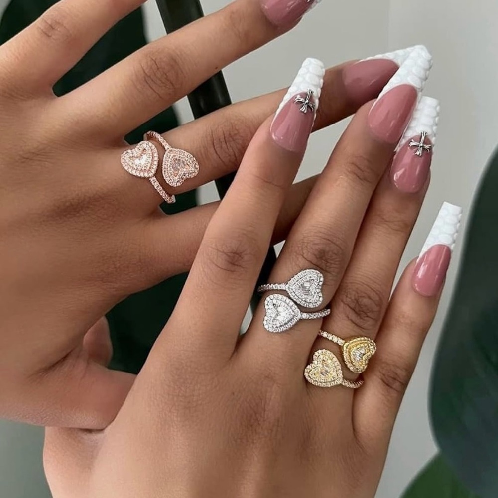 Iced Out Heart Adjustable Ring 💍